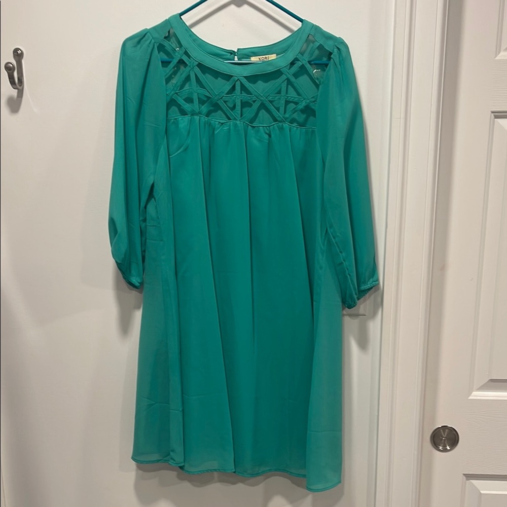 Kori Turquoise Dress with Lattice Design